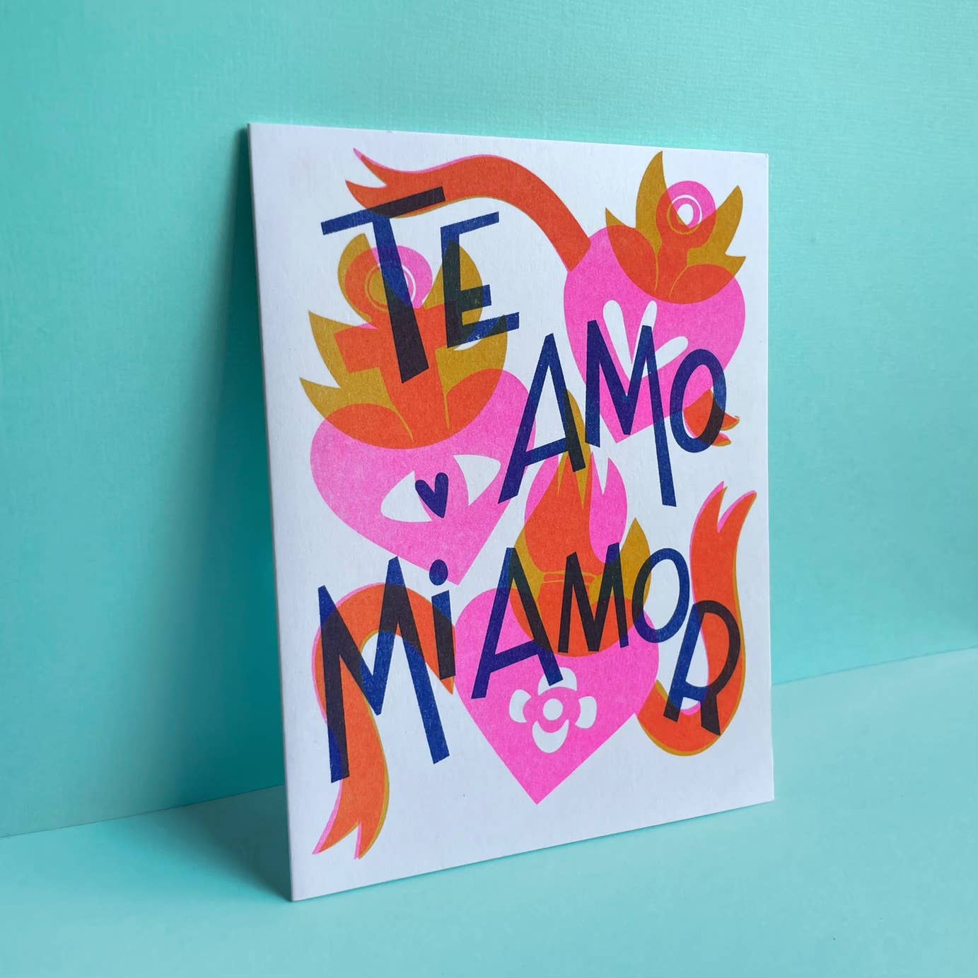 Te Amo Mi Amor, Love Spanish Risograph Card - Spiral Circle