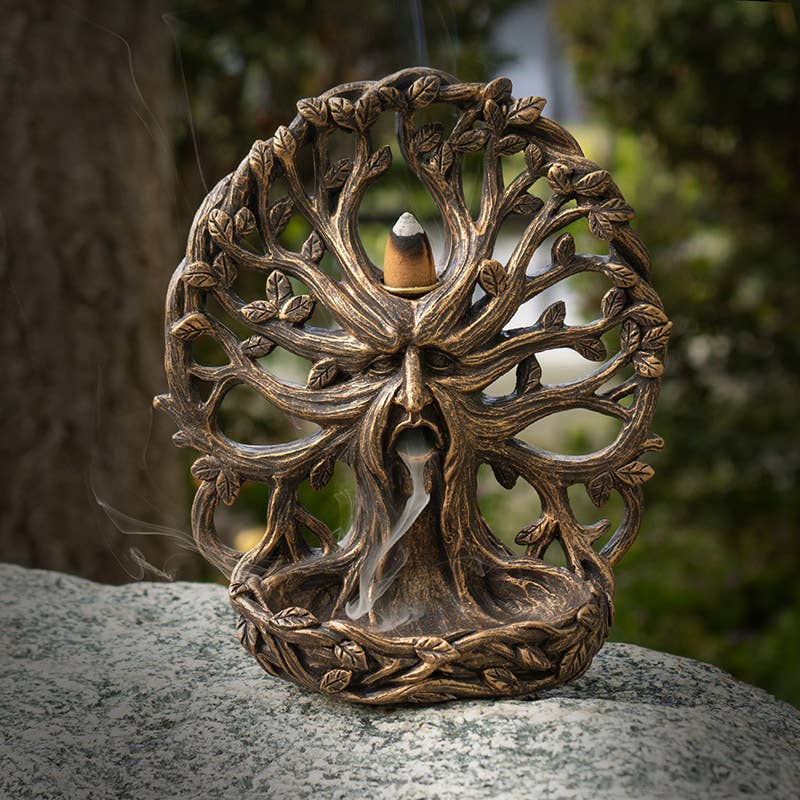 Tree Of Life Greenman Backflow Incense Burner - Spiral Circle