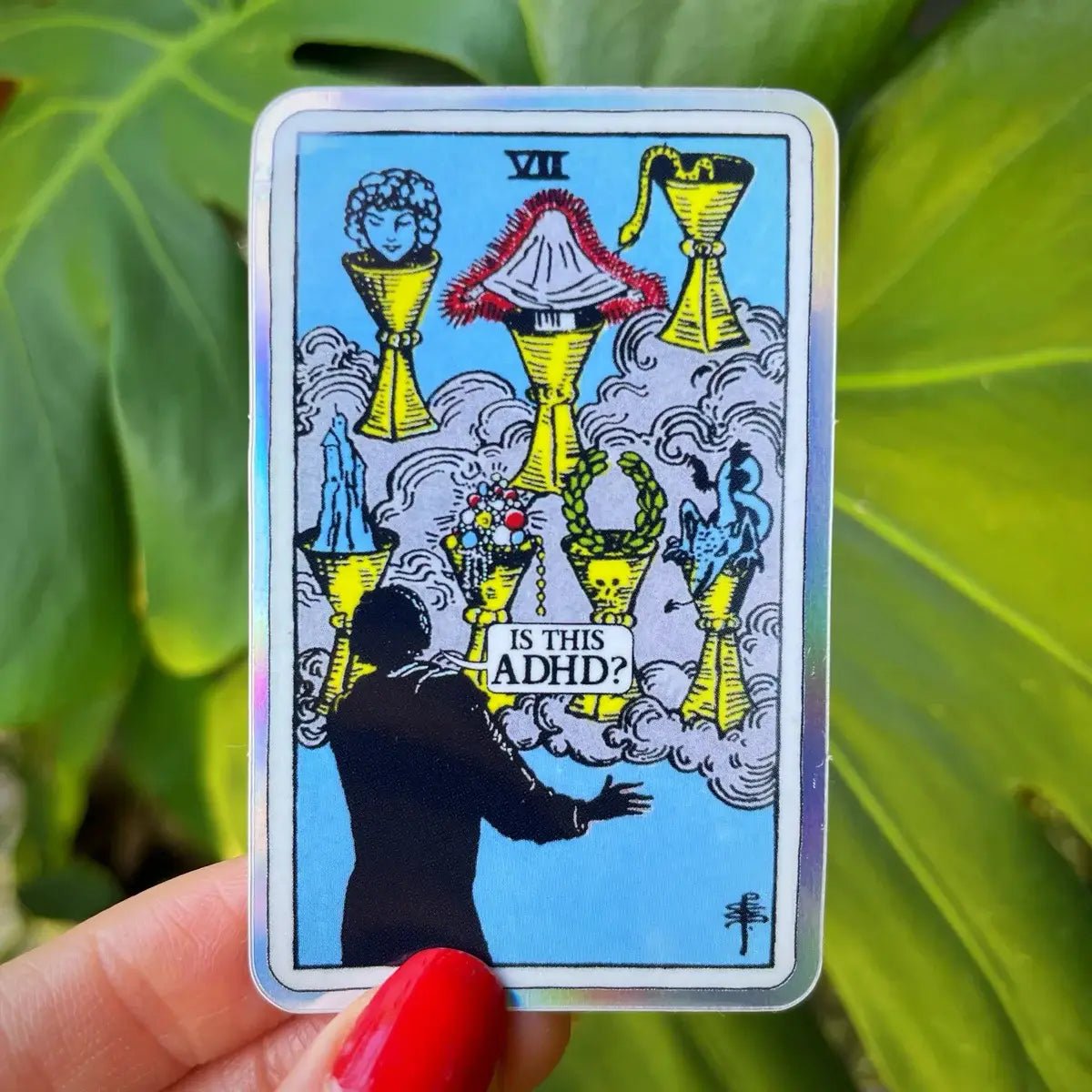 VII of Cups // ADHD Holographic Tarot Sticker - Spiral Circle