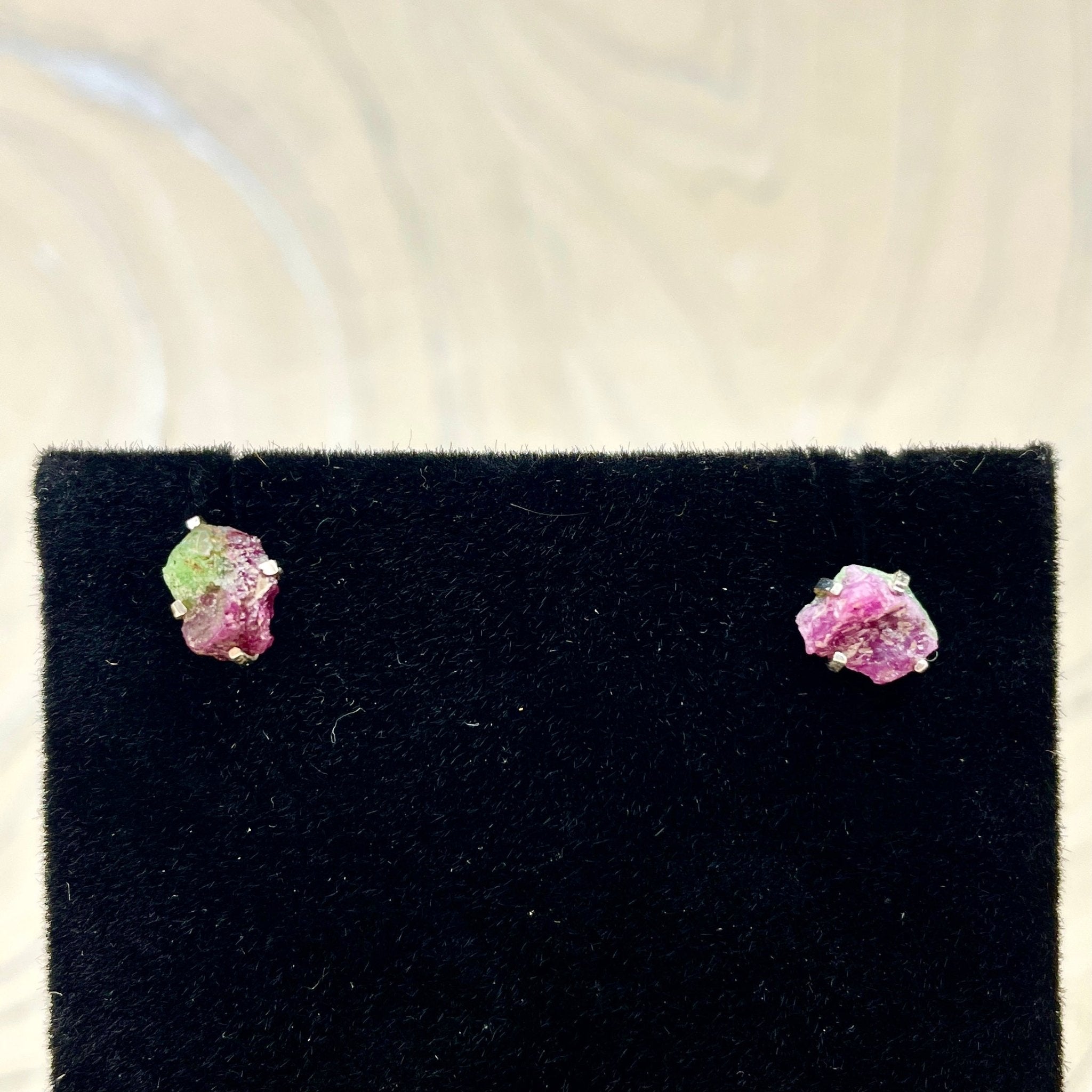 Watermelon Tourmaline Rough Stud Earrings | Sterling Silver - Spiral Circle