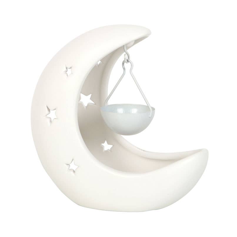 White Crescent Moon Hanging Oil Burner - Spiral Circle