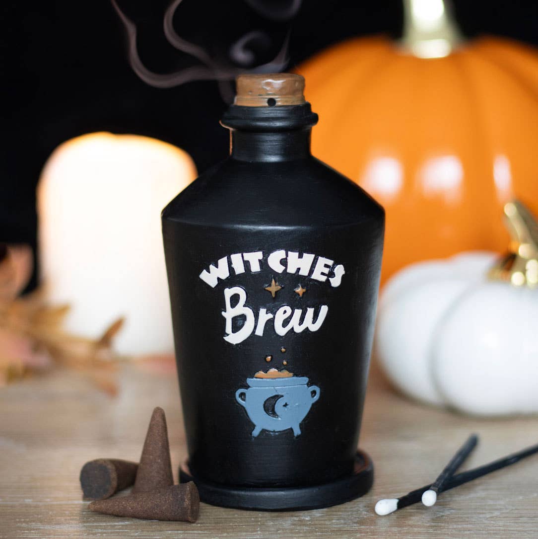 Witches Brew Potion Bottle Halloween Incense Cone Burner - Spiral Circle