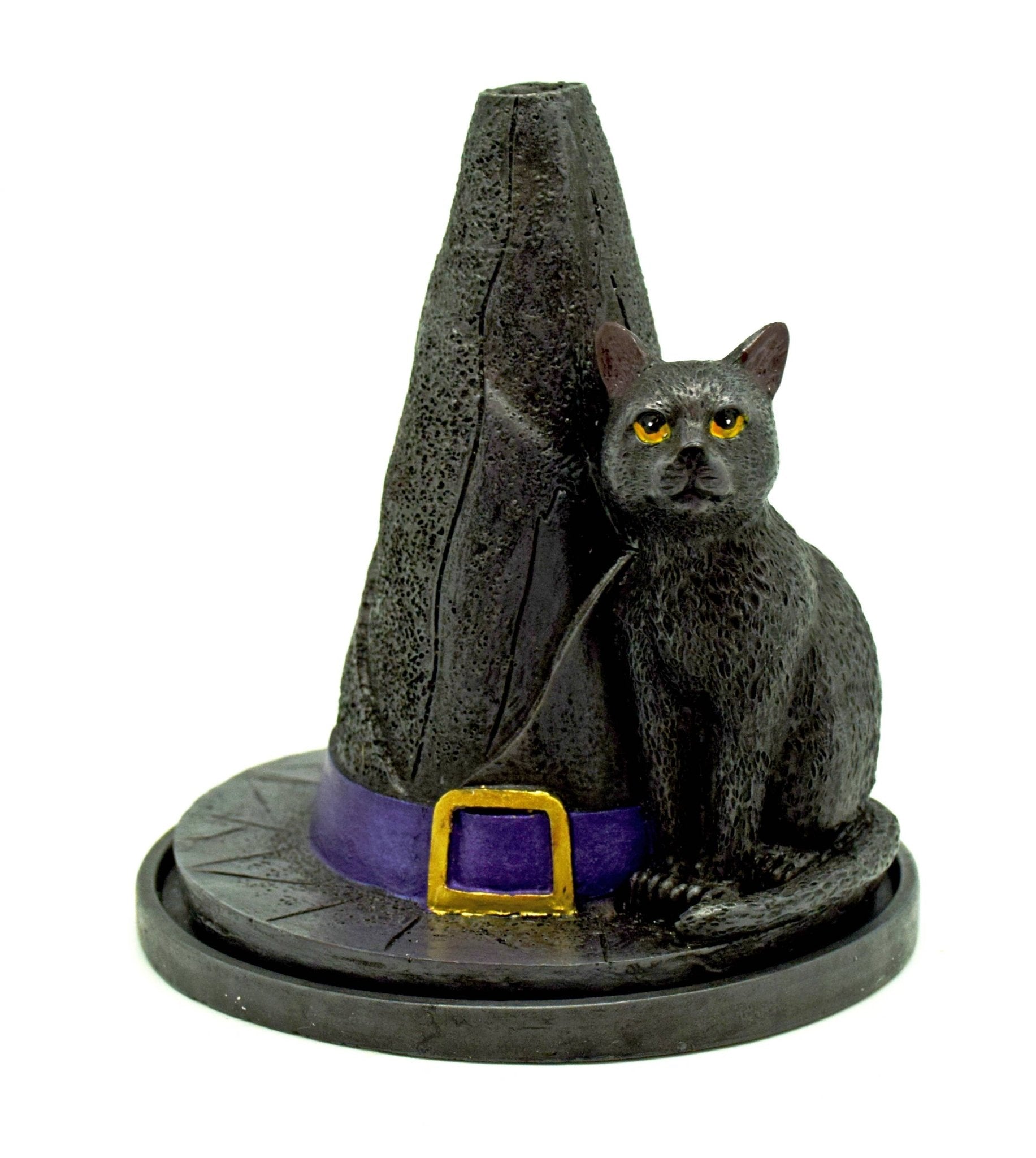 Witches Hat With Cat Cone Incense burner - Spiral Circle