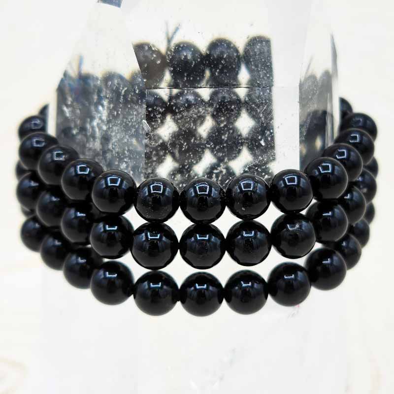 Black Tourmaline Beaded Bracelet | Alleviates Anxiety | 8mm - Spiral Circle