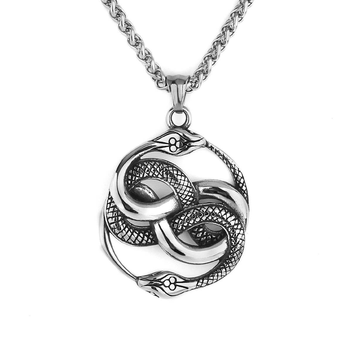 Double Snake Wound Stainless Steel Pendant - Spiral Circle