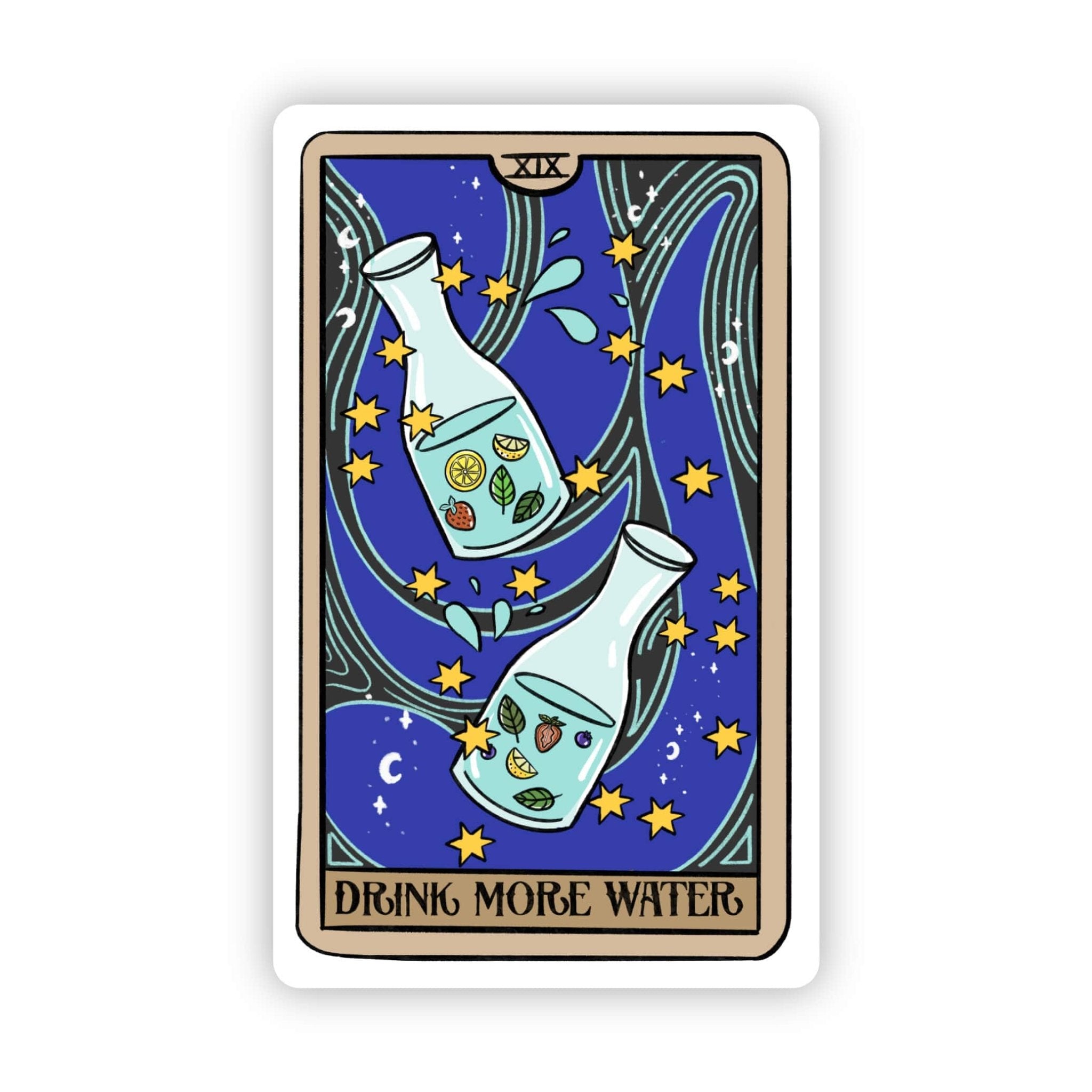 Drink More Water Tarot Card Sticker - Spiral Circle