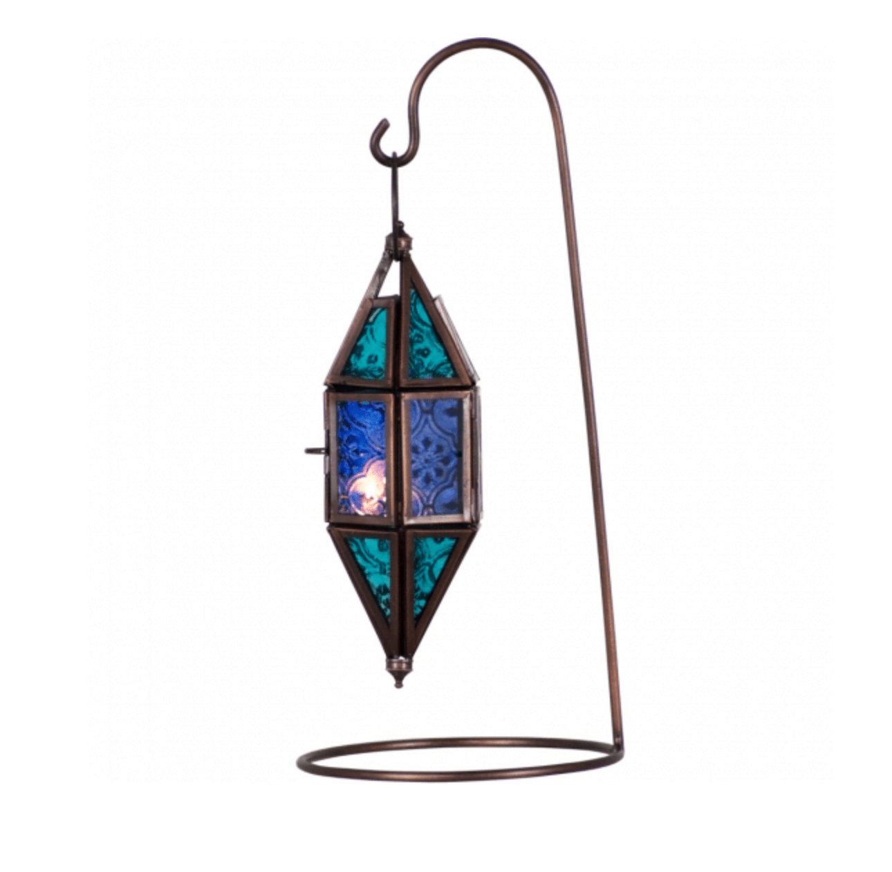 Glass & Metal Lantern Chapel | Aquamarine & Blue - Spiral Circle