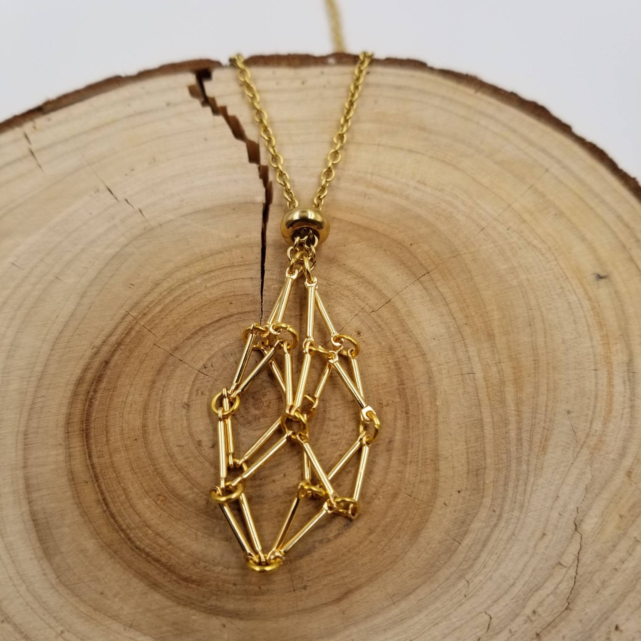 Gold Interchangeable Macramé Cage Necklaces Without Stone - Spiral Circle