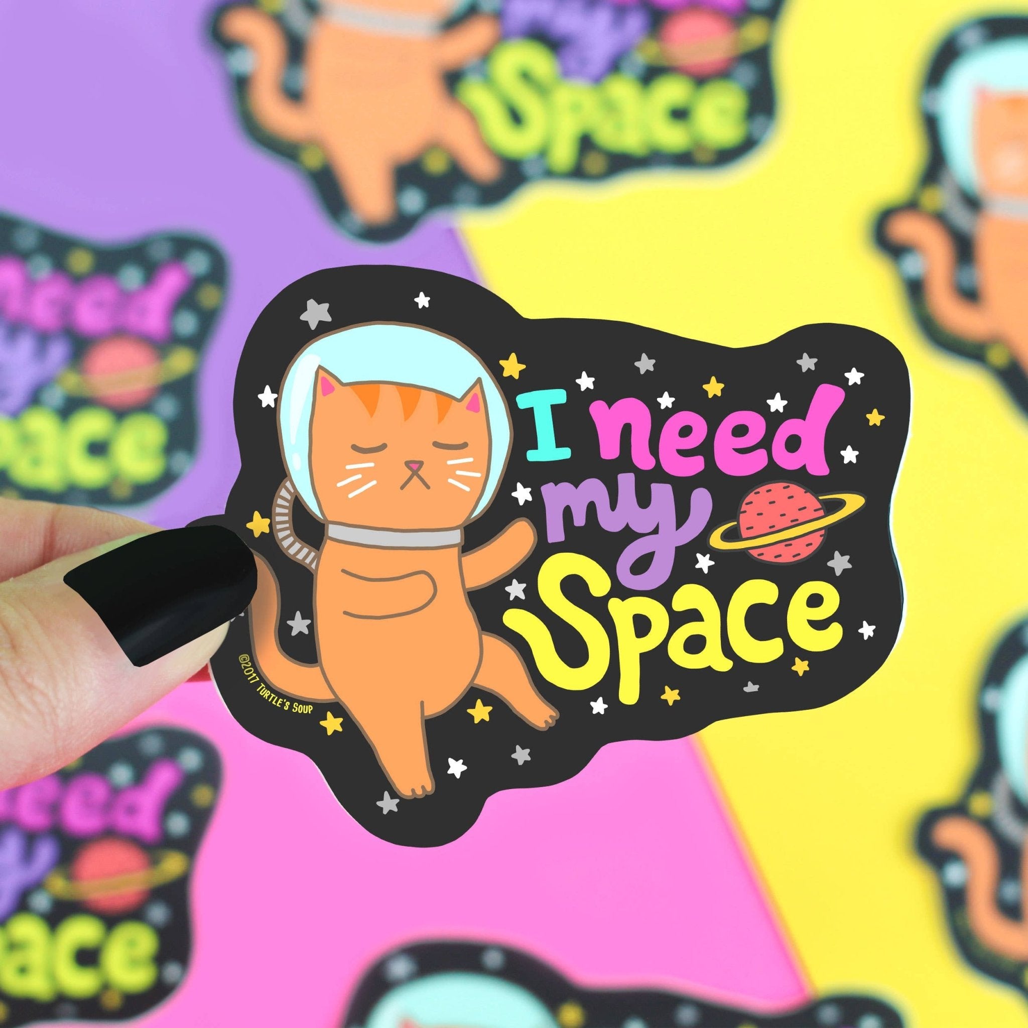 I Need My Space Galaxy Cat Holiday Gift Vinyl Sticker - Spiral Circle