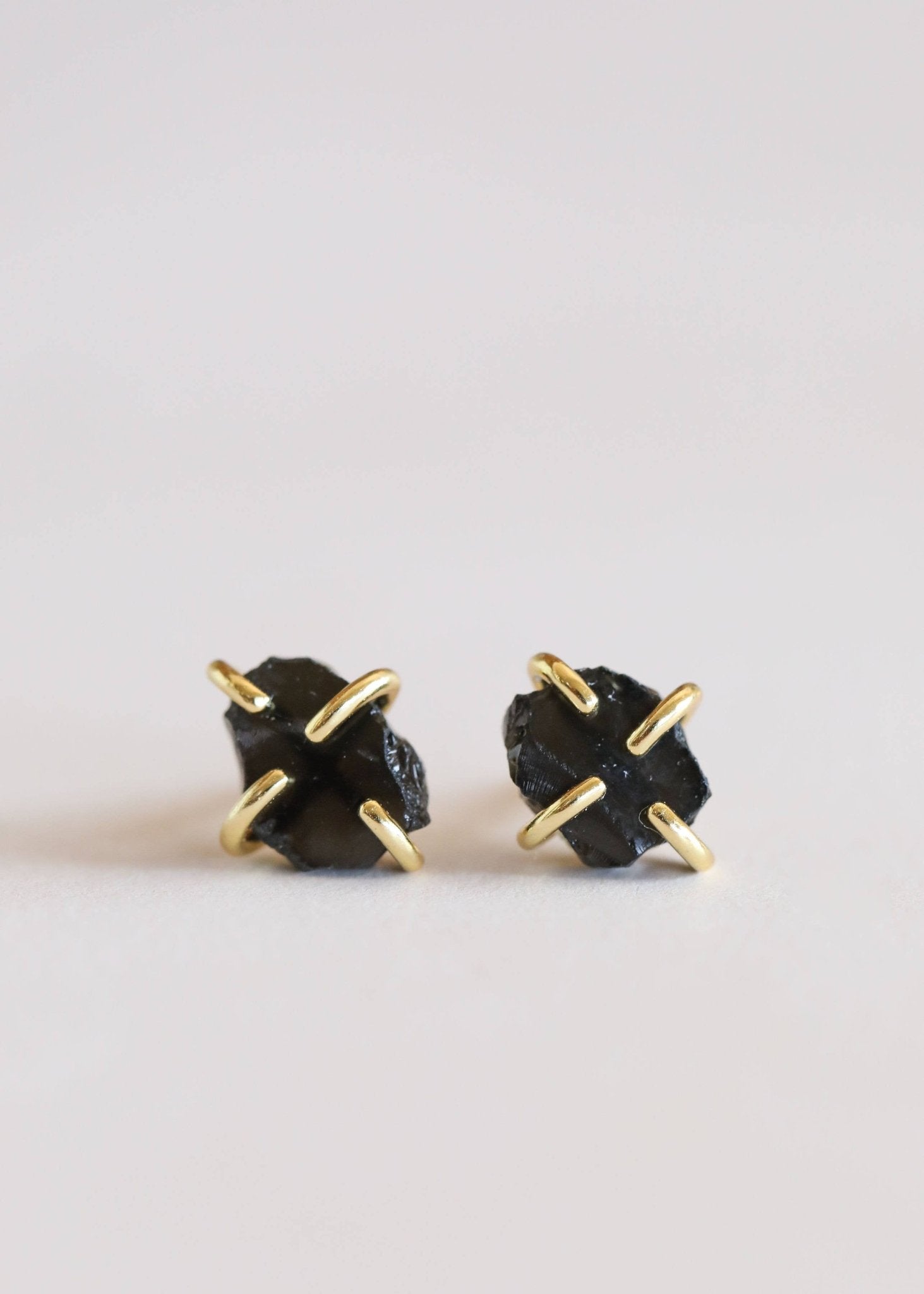 Obsidian Gemstone Prong Earrings | 18K gold-plated sterling silver - Spiral Circle