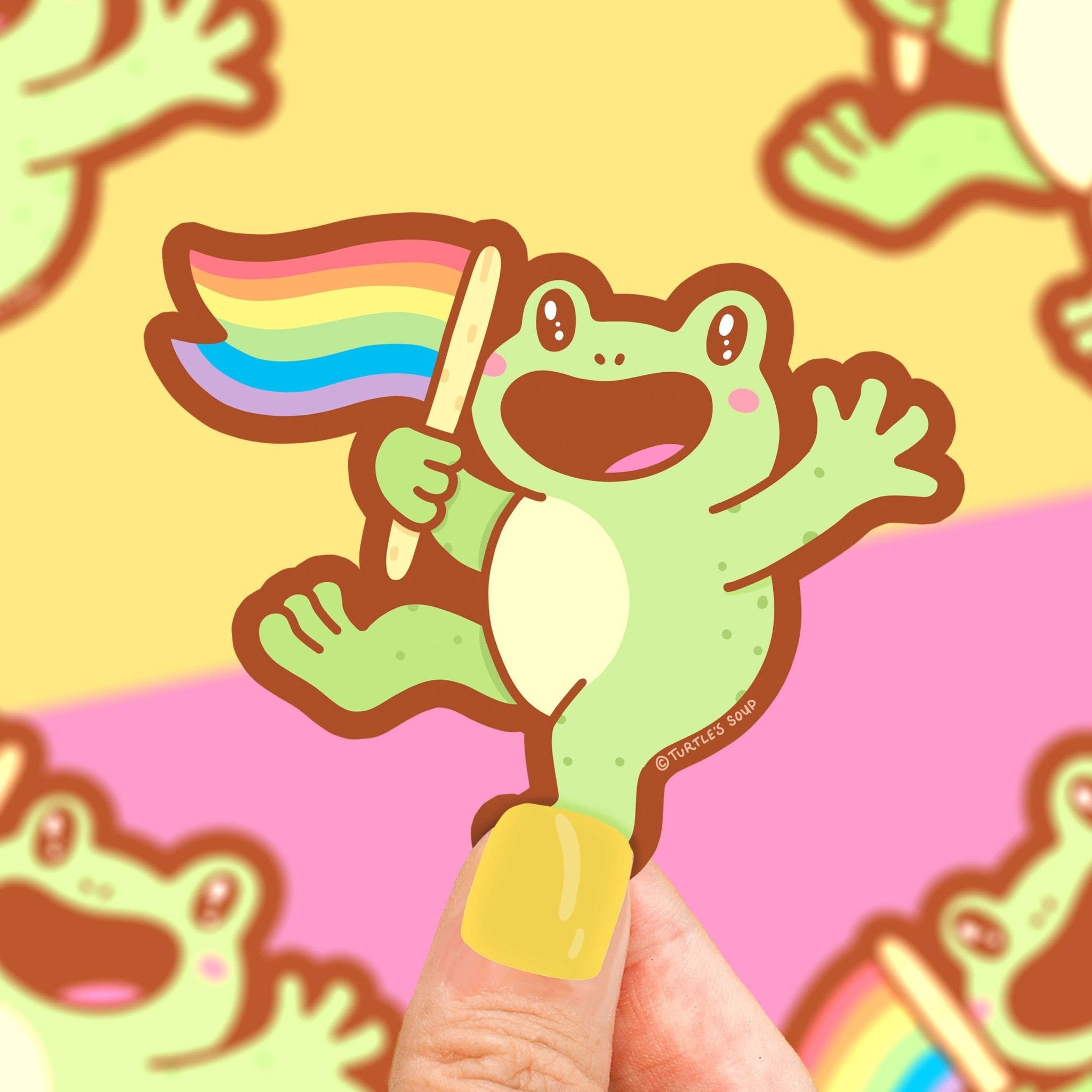 Pride Flag Frog Vinyl Sticker - Spiral Circle