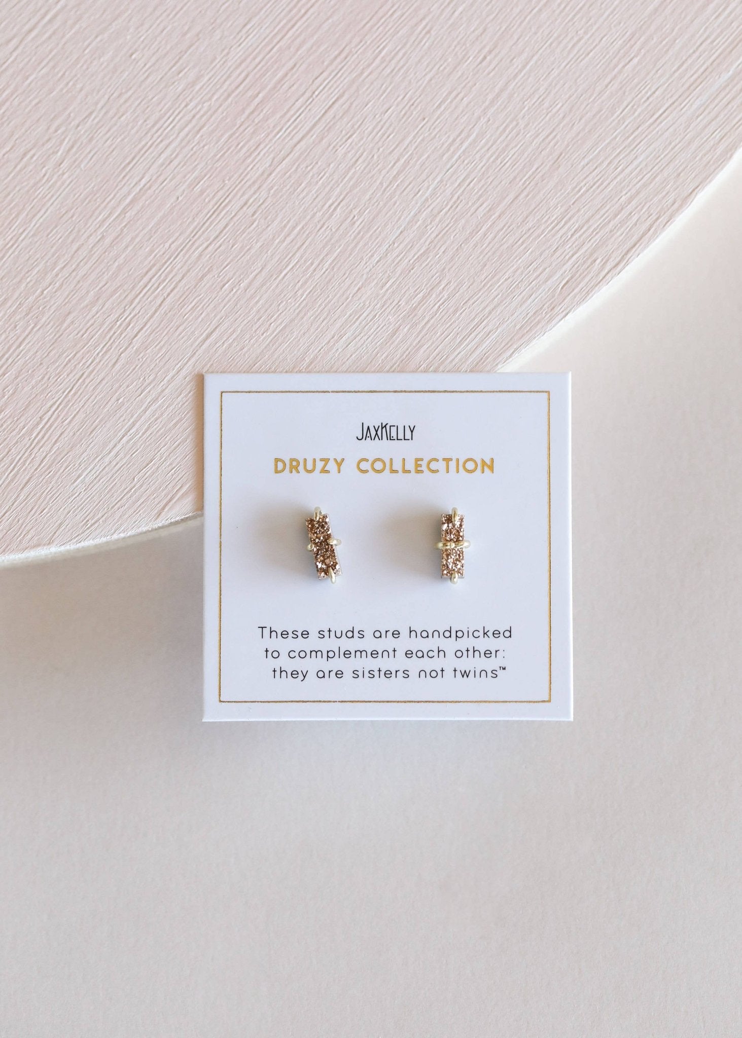 Rose Gold Druzy Bar Stud Earrings | 18K gold-plated sterling silver - Spiral Circle