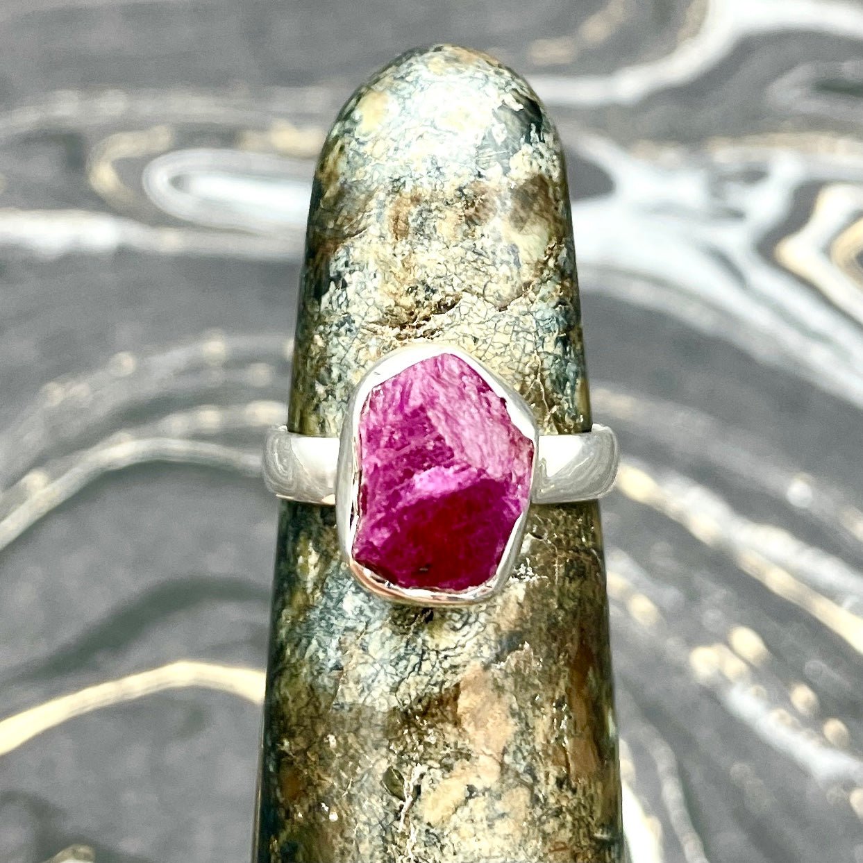 Ruby Rough Ring | Sterling Silver - Spiral Circle