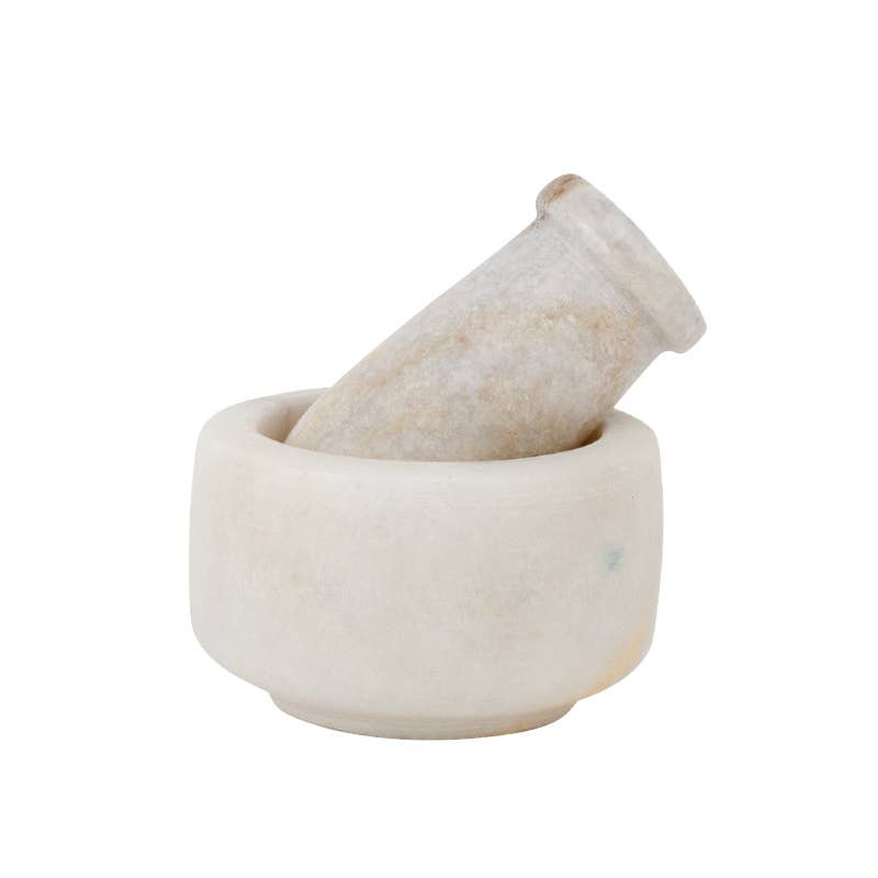 Small White Marble Mortar & Pestle - Spiral Circle