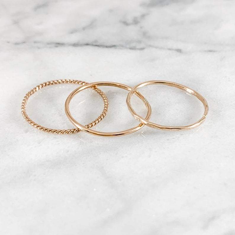 Thin Stacking Ring | Gold Filled | Hammered | 5 - Spiral Circle