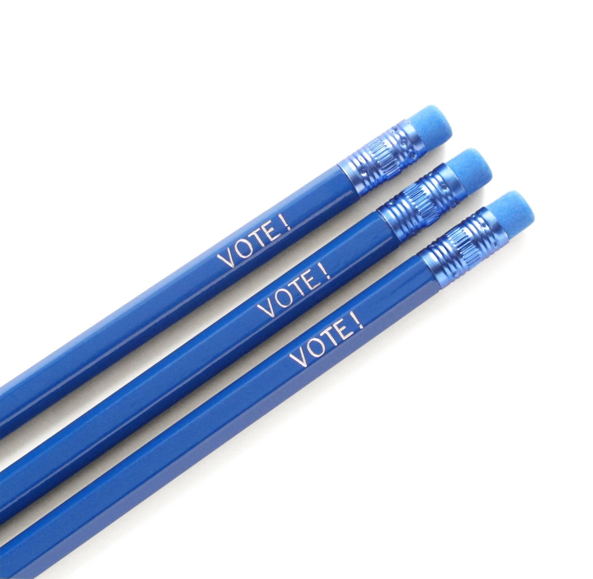 VOTE! Democratic Blue Hot Foil Stamped Pencils - Spiral Circle