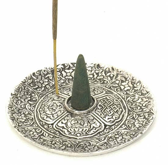 White metal plate for Incense and Cone burner - Spiral Circle